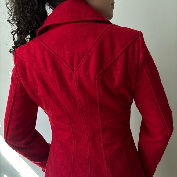 Vintage Y2K GUESS Preppy Pea Coat Women's Cherry Red Wool Jacket - Size Small - Picture 4 of 14
